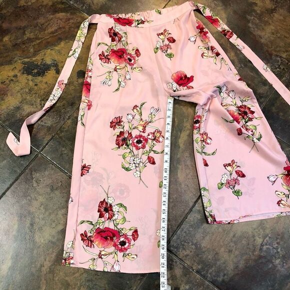 Blu Pepper Pink Wide Leg Floral Pants Belt Medium - Picture 6 of 13